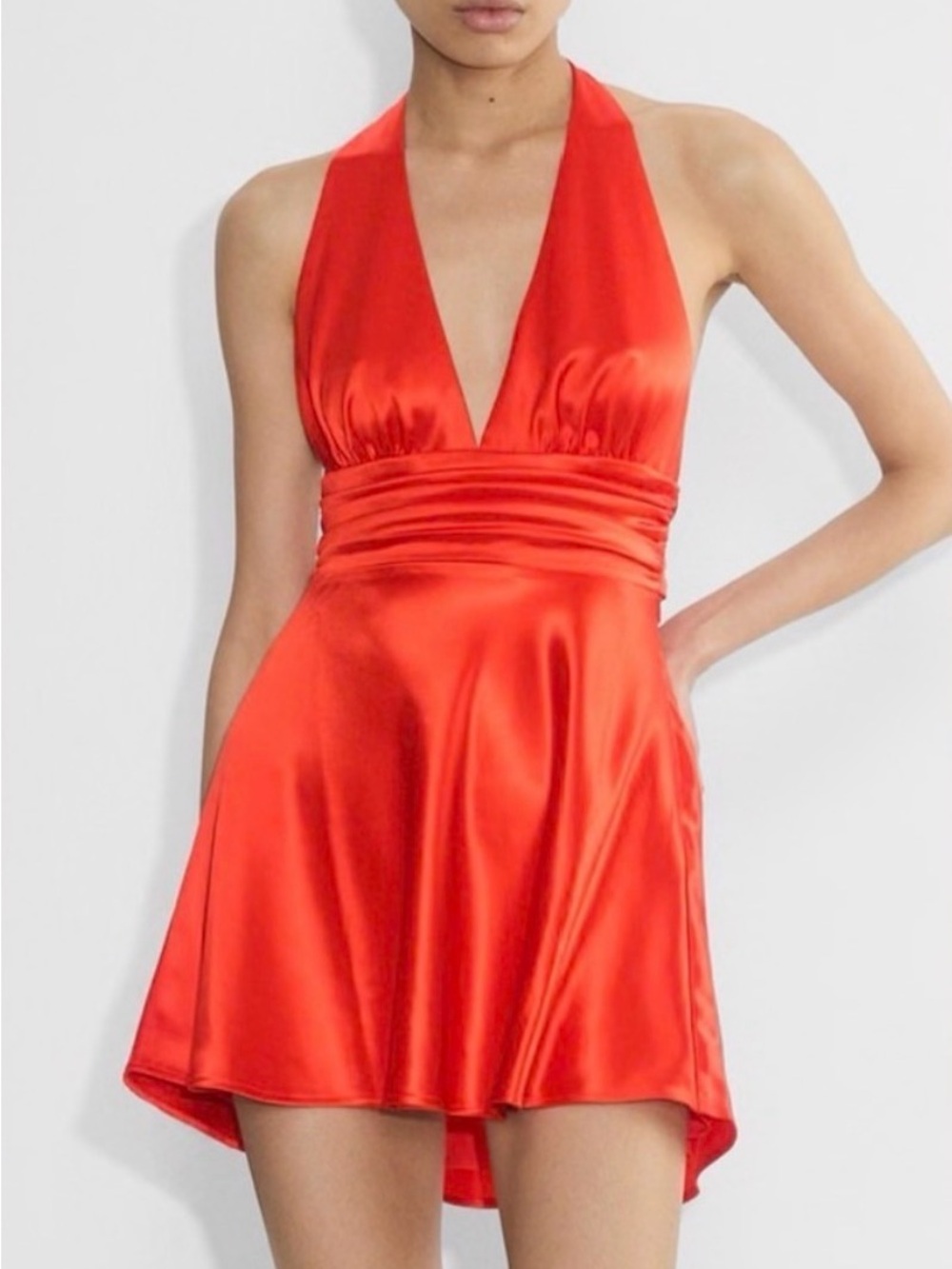 Aritzia Satin Halter Mini Dress Poppy Red